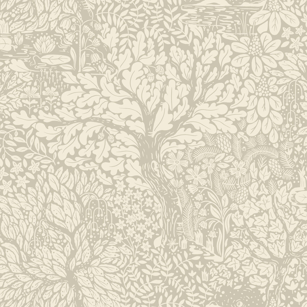 Ophelia & Co. Hjarterum Olle Forest Leaf Motif 10.05m x 53cm Matte Wallpaper Roll Taupe/White