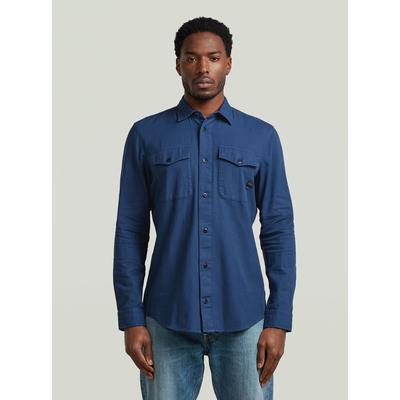 Langarmshirt G-STAR "Marine Slim Hemd", Herren, Gr. M, blau (rank blau gd), Obermaterial: 50% Baumwolle, 50% Baumwolle, Shirts Langarmshirt