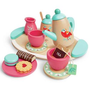Hape Kinderküchen-Zubehör Kinder-Teeservice, Mit Tablet, Teekanne und Tassen, aus Holz, 16-tlg.