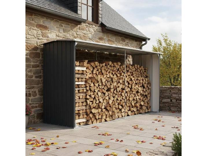 Abri de stockage à bois en acier galvanisé 330x92x153cm Anthracite