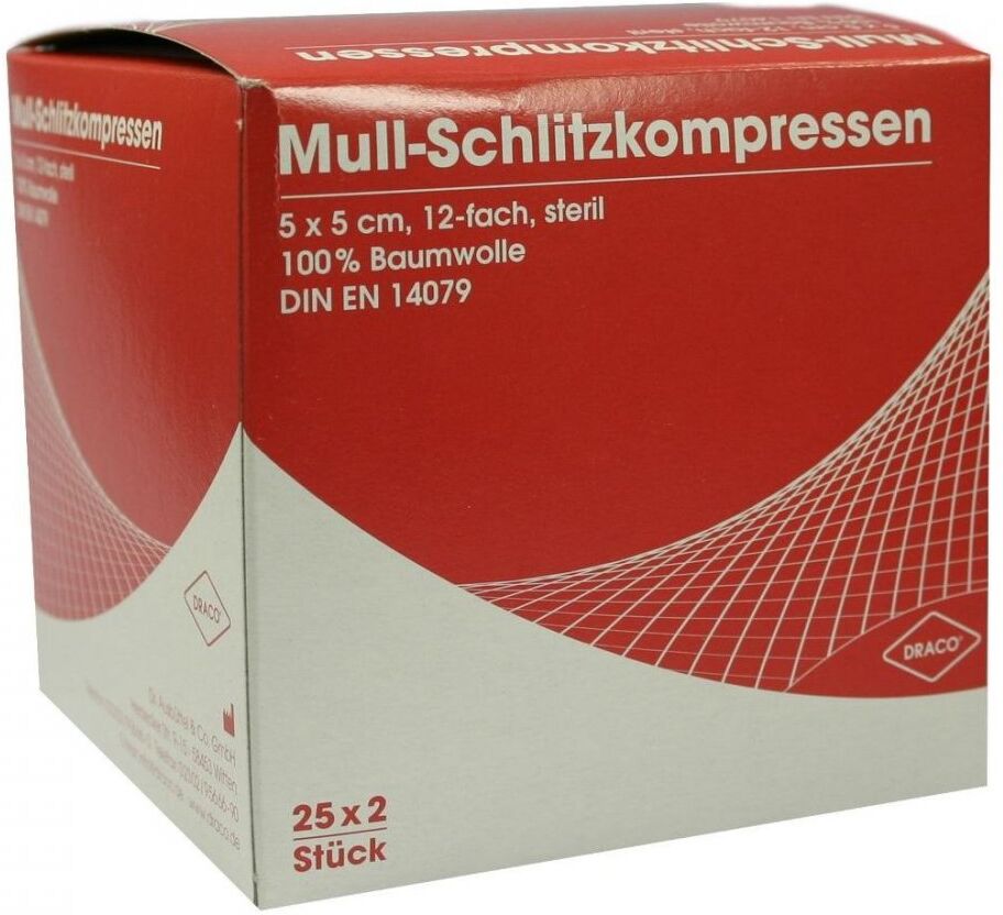 Schlitzkompressen Mull 5x5cm 12fach steril