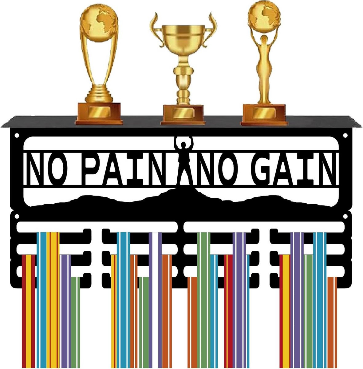 Medaillehouder met plank voor 60+ medailles en trofeeplank voor sportprijzen en awards