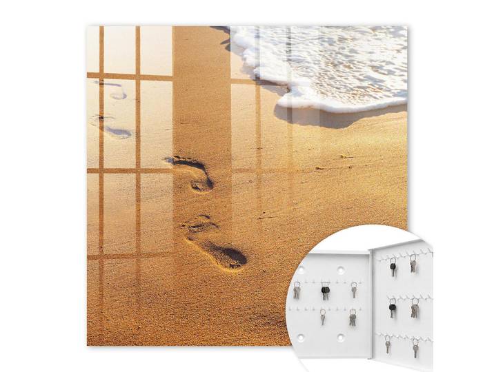 Tulup Schlüsselbox Weiß 30x30 cm – Türöffnung nach rechts - Die Ruhe des Strandes, Gelb, Metall, Gestreift, Rechteckig, 30x30x5 cm, Garderobe, Schlüsselkästen & Schlüsselboards