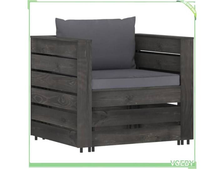 Salon de jardin - FAFEICY - 3068144 - Pin imprégné gris - Coussins anthracite - Canapé simple + repose-pied