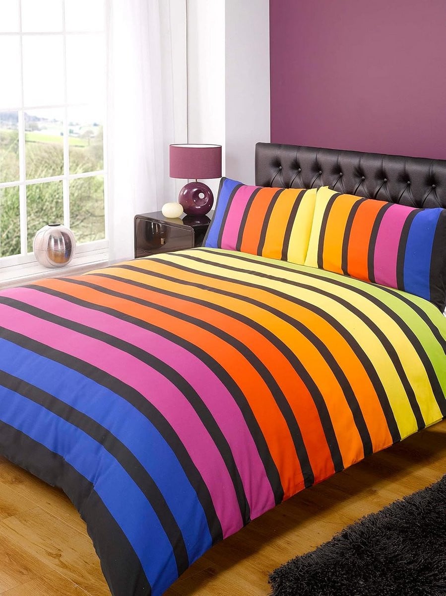 Dekbedovertrekset met strepen in diverse kleuren, dubbele maat