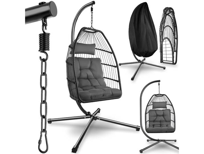 TecTake 404980, Lounge, Gitter, Nestsitz, Netz-Rückenlehne, Stahl, Polyester, Polyethylen, Dunkles Grau