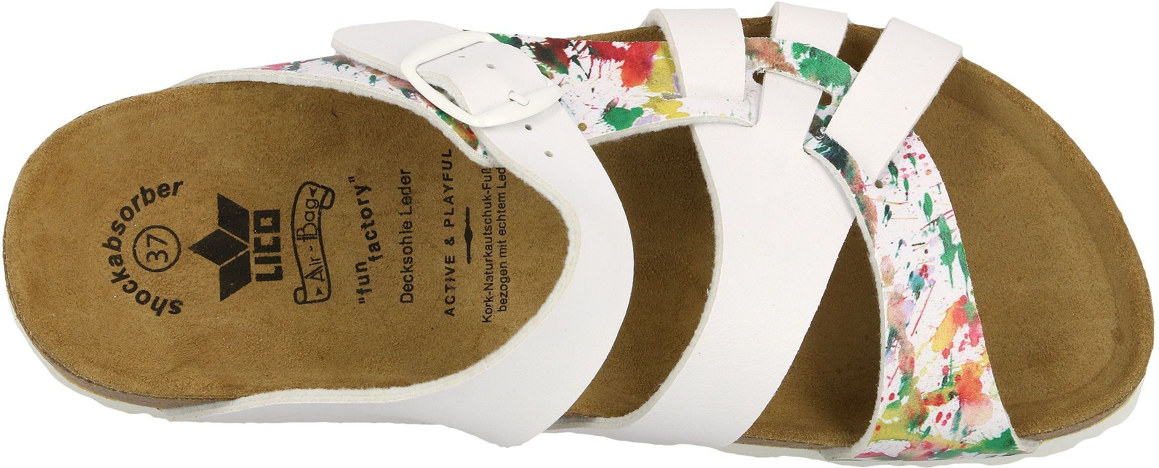 Pantolette LICO "Pantolette Bioline Klecks", Damen, Gr. 40, weiß, Synthetik, Schuhe Pantolette