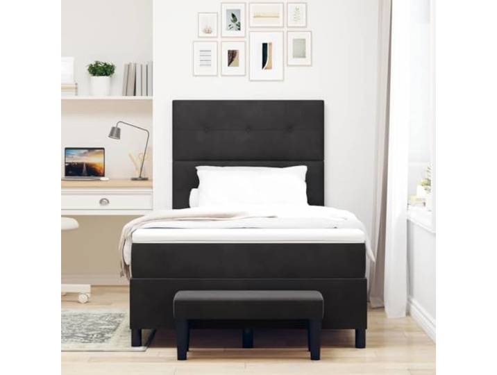 KTHLBRH Boxspringbett schwarz 200 x 120 cm Samt Konstruktion aus Holz, Matratze aus mittelfestem Schaumstoff, modernes Design