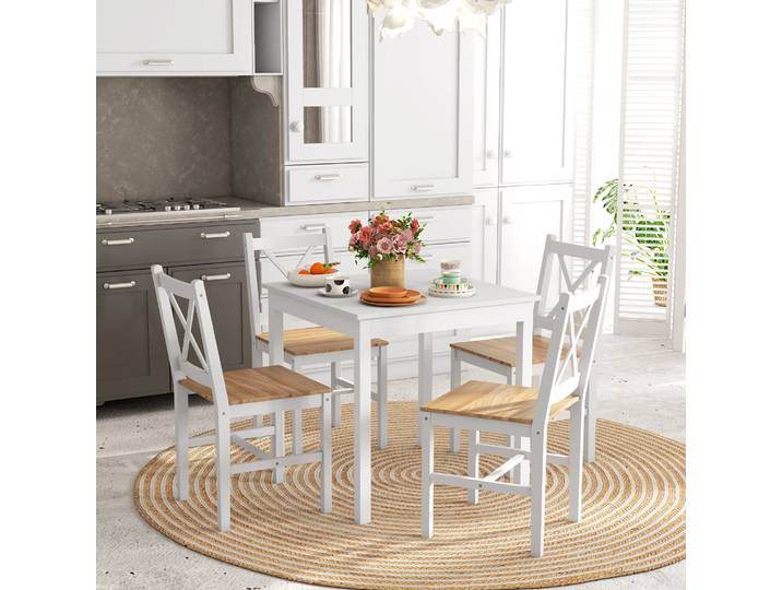 HOMCOM Lot 4 Chaises Maison Campagne Blanc Salle à Manger
