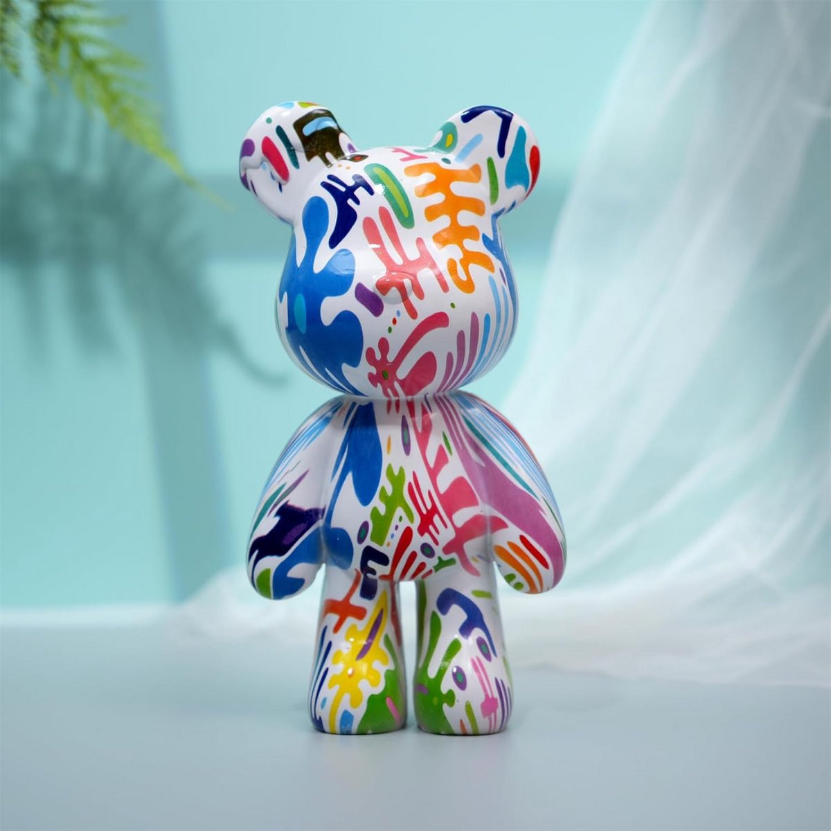 Uniek Hars Beer Beeldje met Graffiti Patroon, Meerkleurig, Hoogte: 21 cm
