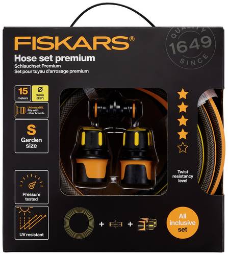 Fiskars 1027101 Premium-Set Gartenschlauch 15m 1 St. Schwarz, Orange