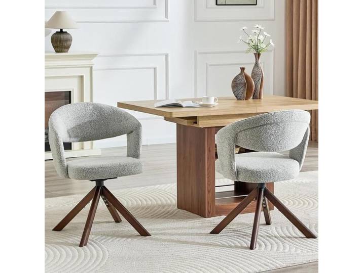 Chaise pivotante - KOMHTOM - 47x47 5x81 5cm - Tissu texturé - Pieds bois noyer - Rotation 360° silencieuse