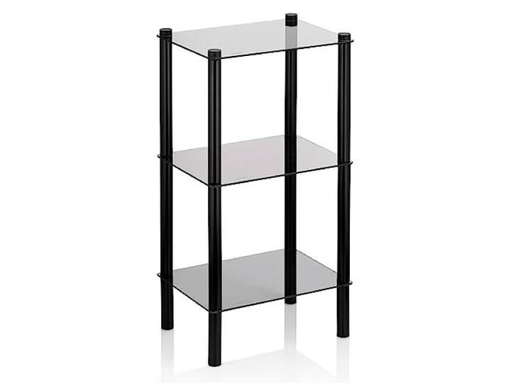 kela Badezimmer Regal, 30 x 40 x 76,5 cm, Lars, Metall Badregal stehend Matt, schwarz, 3 Etagen, Sicherheitsglas, Standregal, viel Platz für Handtücher, Kosmetik und Accessoires, Metallregal