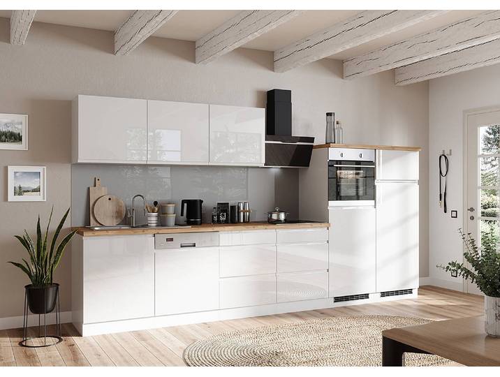 Meuble sous évier Monza 120 x 86 x 60cm Blanc/Blanc brillant/Imitation chêne wotan