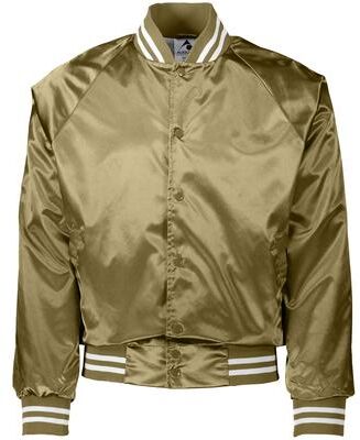 Augusta Sportswear 3610 Satin Baseball Jacket/Striped Trim in Metallic Gold/White size 2XL   Nylon
