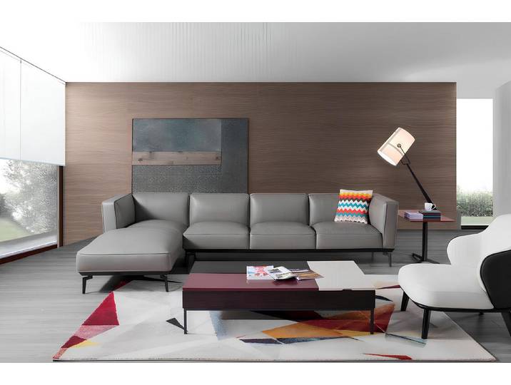 JVmoebel Ecksofa Loungesofa Halbleder Grau mit hochwertiger Polsterung, Made in Europa