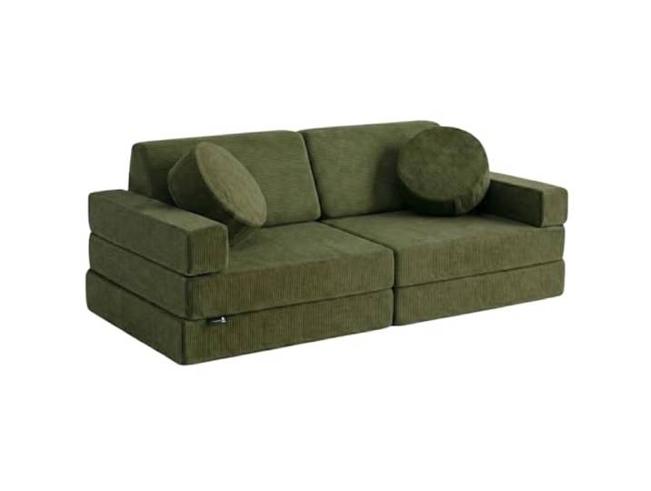 Kindersofa, ausklappbar, 2-Sitzer, umbaubar in ein Beistellbett, Spielplatz, Sessel, Bodenmatratze – ideales Geschenk für Kinder – unendliche Spielmöglichkeiten (olivgrün, 2-Sitzer)
