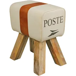 Retro Sitzhocker Canzas, Baumwollgewebe/Ziegenleder - Stilvoll & Robust. Braun, Material: Stoff, 40x30x47 cm | Kadima Design