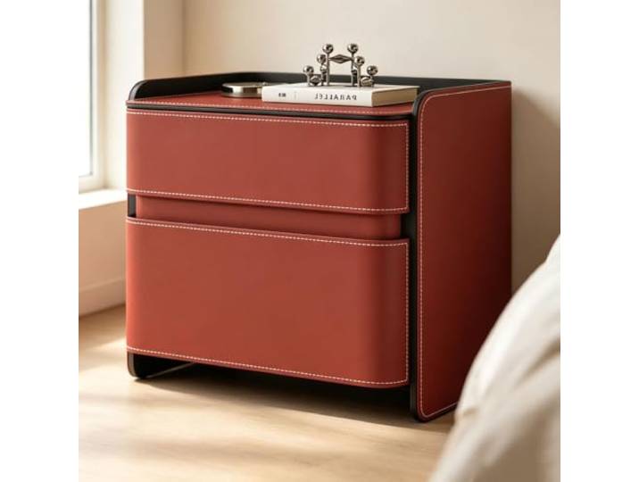 Quadratischer Nachttisch Mit 2 Schubladen Kleiner Beistelltisch Abgerundete Kanten Rahmen aus Massivholz Für Wohnheime, Wohnzimmer und Schlafzimmer(Red,40cm/16in)