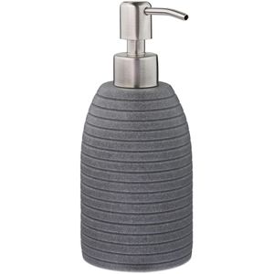 Relaxdays Seifenspender Rillen, 10031053111, stehend, Kunststein und Edelstahl, grau, 300ml