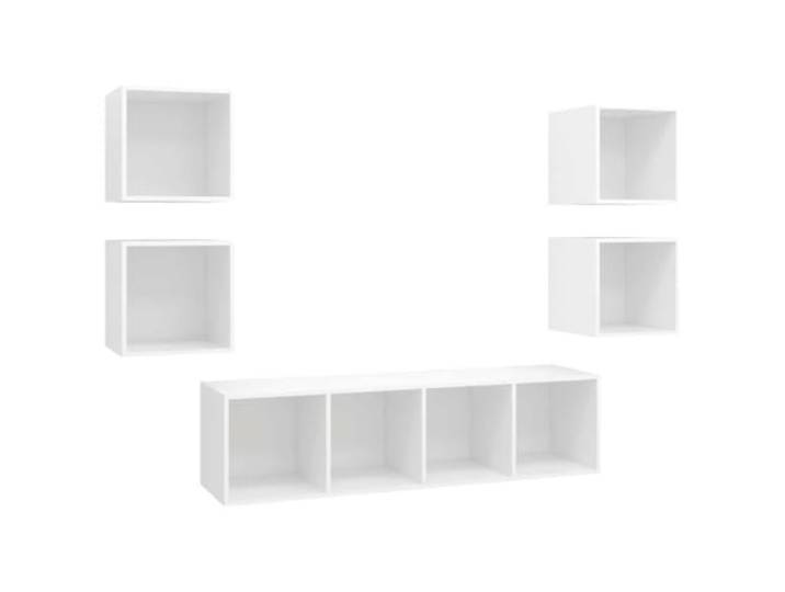 GKHPYURE TV-Möbel-Set 5-teilig weiß aus mehrschichtigem Holz 4 Möbel 37 x 37 x 37 cm, 1 Möbelstück 37 x 37 x 142,5 cm, Wandbefestigung, Hartholz, Montage erforderlich