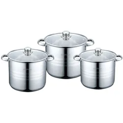 6-tlg Kochtopf-Set aus hochwertigem Edelstahl mit Glasdeckeln - Induktiosngeeignet