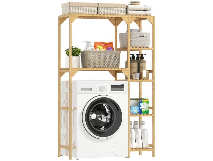 Étagère pour machine à laver ou toilettes Homcom en bambou avec étagères réversibles et réglables, bois naturel