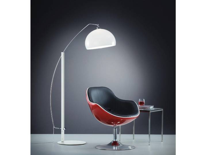 Helestra Bogenleuchte Doro, Weiß, Chromfarben, Metall, Kunststoff, 40x190x170 cm, mit Schalter, Lampen & Leuchten, Innenbeleuchtung, Stehlampen, Bogenlampen