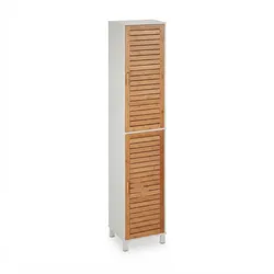 Relaxdays Badezimmerschrank, HxBxT: 190 x 40 x 30 cm, 6 Fächer, MDF & Bambus, hoch, schmal, Bad Hochschrank, weiß/natur