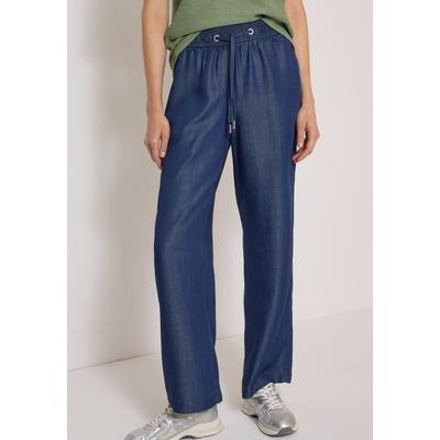 Stoffhose CECIL, Damen, Gr. XXL, Länge 28, blau (dunkelblau wash), Stoff, 100% Lyocell, unifarben, loose fit lang, Hosen Stoffhose, aus Lyocell im Denim-Style