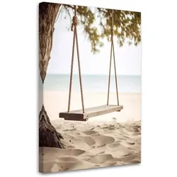 LEINWANDBILD Schaukel Strand Meer Dünen 40x60cm