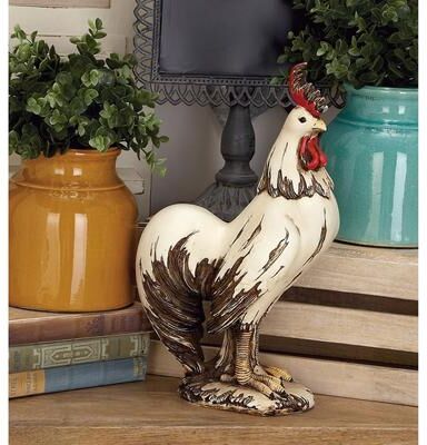 ARCILLA ELEMENTAL White Polystone Indoor Outdoor Rooster Decorative Garden Sculpture