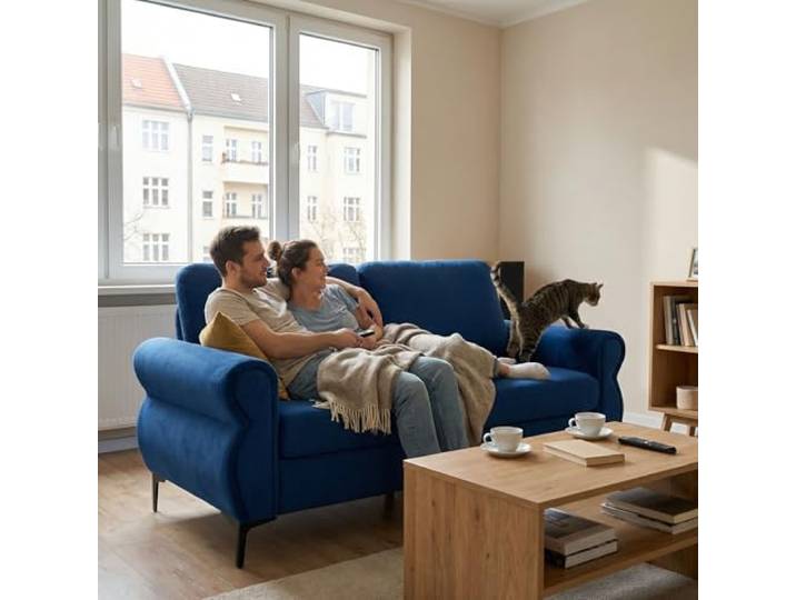 Ball & Cast Kleine Couch, Mini Sofa mit Federkern für Wohnzimmer, Schlafzimmer, Wohnung & Büro, Blau