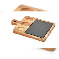Schäfer Bambus Holz Servierplatte 35 x 25 x 1,8 cm mit 3 runden Fächern Brett Steakteller Steakbrett