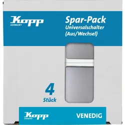 Kopp 602643054 VENEDIG - Profi-Pack: 4 Universalschalter (Aus-/Wechsel), Farbe: platin