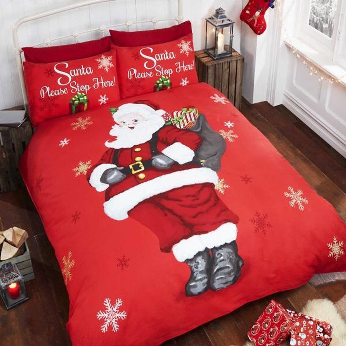 Kerst dekbedovertrek Santa please stop here met 1 kussensloop, 135 x 200 cm