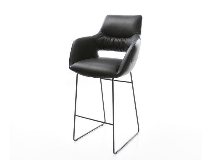 Barstuhl Yago-Flex Echt-Leder Schwarz Kufengestell Metall Schwarz Taschenfederkern, Barstühle