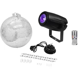 Eurolite Discokugel Set LED (30 cm), Spiegelkugel, Mehrfarbig