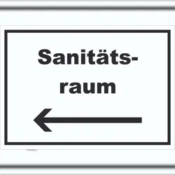 HB-Druck Sanitätsraum Schild mit Text und Richtungspfeil links Krankenzimmer waagerecht A0 (841x1189mm)