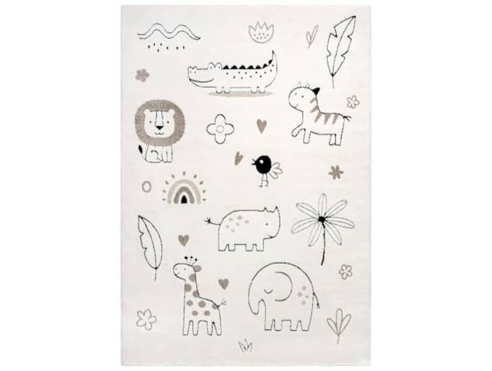 Mazovia Groß Spielteppich Kinderzimmer 250x350cm Schwarz Creme Animalprint Kinderteppich Mädchen/Jungen Pflegeleicht Allergikerfreundlich Tierfreundlich Mittelflor Saugrobotergeeignet Synthetisch