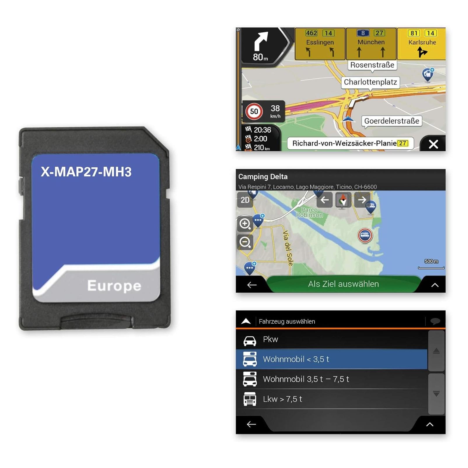Xzent Micro-SD-Karte mit Camper-Navigation für Europa, Camping-P.O.I. und 3 Jahre Updates (X-MAP27-MH3)