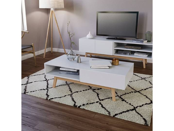 Table basse 1 tiroir 2 niches Weber Industries Home Blanche