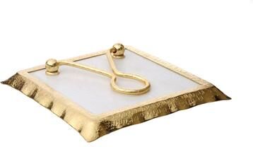 Classic Touch "Square Marble Napkin Holder With Gold Rim - 8""L"