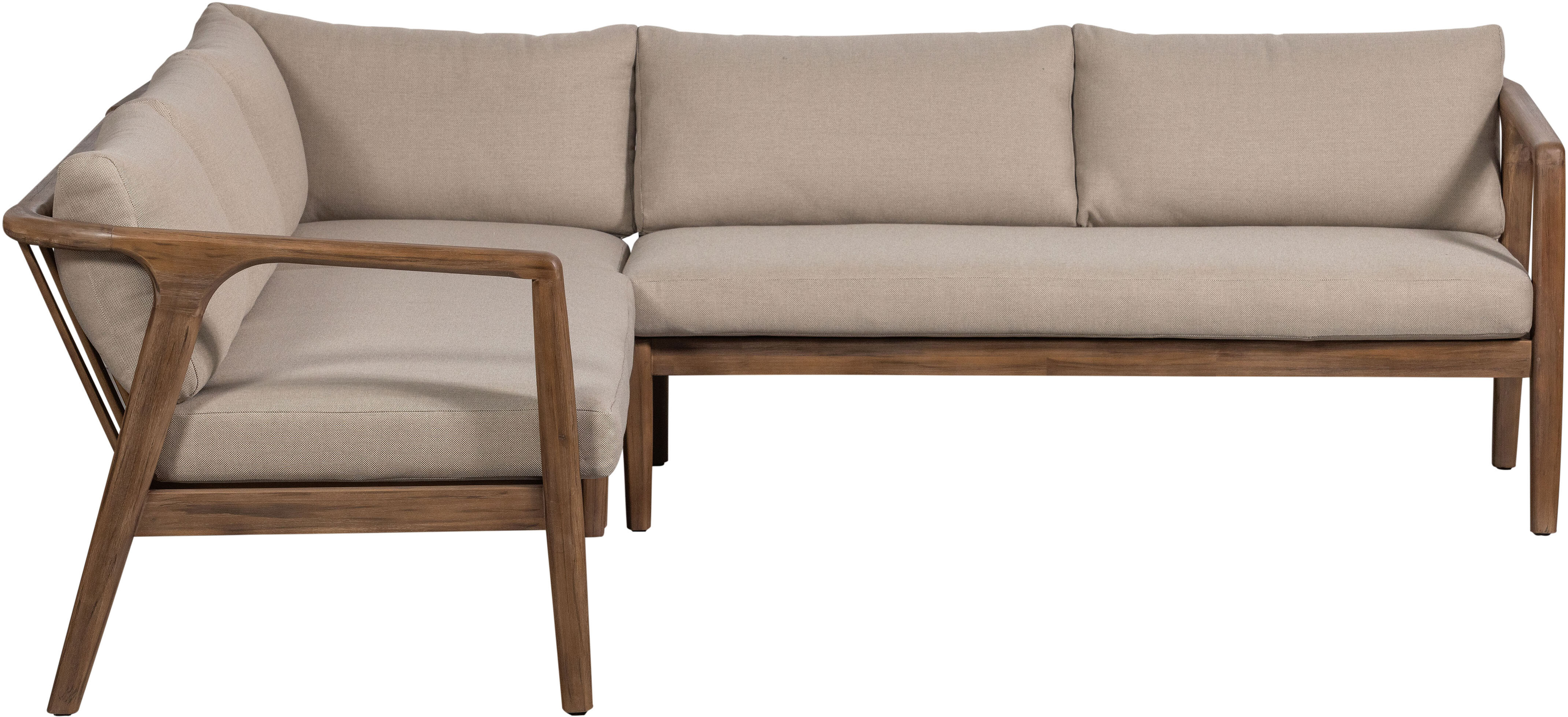 Ecksofa WOOOD "Biam Akazienholz mit Kissen und Eckaufbau H 67 x B 227 x T 227 cm", beige (natur), B:227cm H:67cm T:227cm, Akazienholz und 100% Polyester, Sofas, Ecksofa, Tragkraft 500 kg, natürliche Holzöle für Wasserabweisung, pfleigleicht