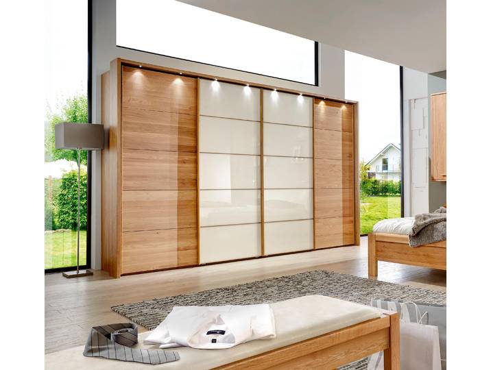 Schwebetürenschrank WIEMANN Kufstein , braun (eiche, glas magnolie), B:330cm H:240cm, Schränke, Schwebetürenschrank, mit Glas