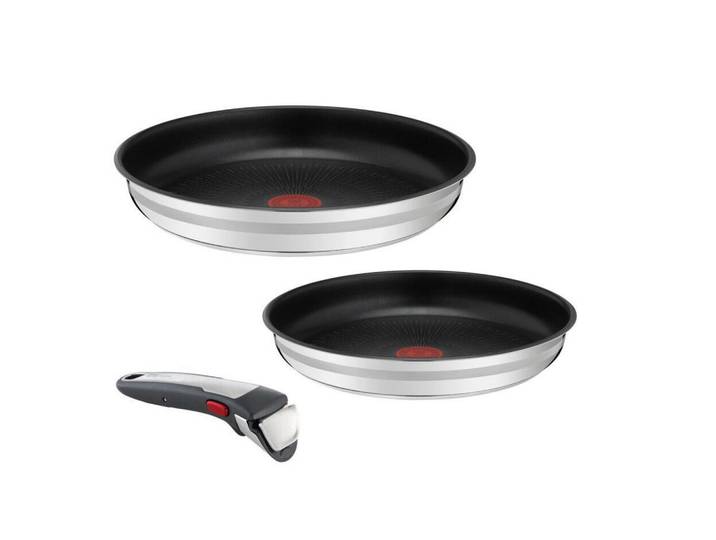 Tefal Pfannenset Jamie Oliver, Schwarz, Metall, 2-teilig, 24,28cm L, rund, 33.10x7.8x33.10 cm, abnehmbarer Griff, backofengeeignet, Kochen, Pfannen, Pfannensets