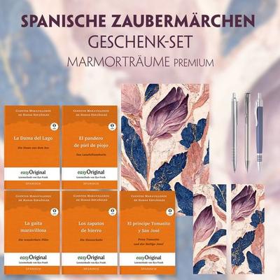 Spanische Zaubermärchen Geschenkset - 5 Bücher (mit Audio-Online) + Marmorträume Schreibset Premium, Set von Cuentos, EasyOriginal Verlag,