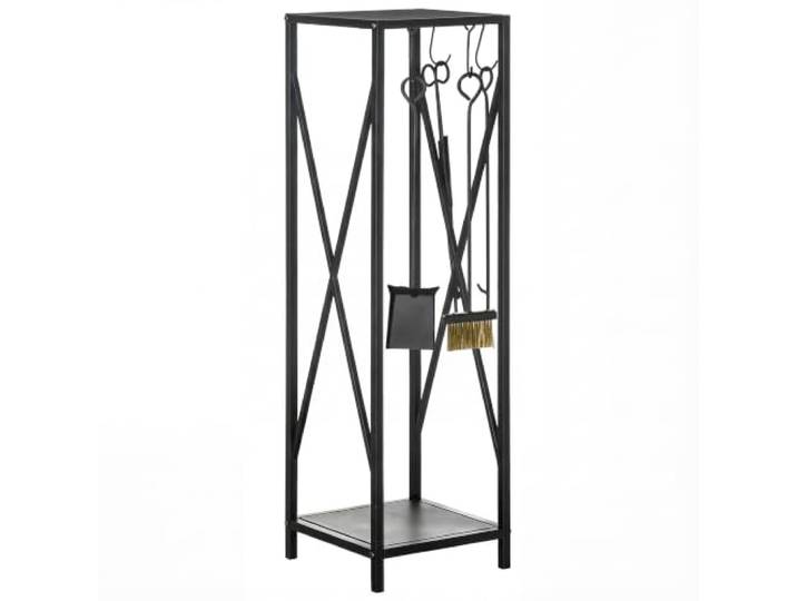 Outsunny Porte Bûches Colonne Intérieur 34L x 34l x 111H cm Noir Serviteur de Cheminée\, Multi Accessoires\, Range Bûches Métal