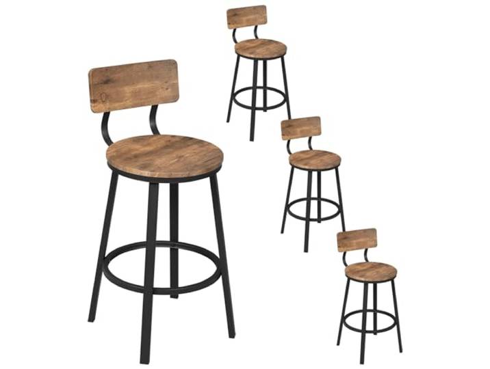 WOLTU Barhocker 4er Set, Barstuhl mit Rückenlehne, Industriestil, Braun Küchenhocker Kücheninsel, Bar stool rund, Fußstütze Metallgestell, für Küche, Hausbar