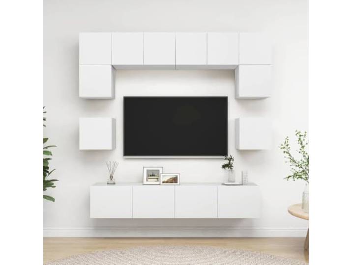 HEFZGDB 8-TLG. TV-Schrank-Set Weiß Holzwerkstoff Wandmontage mit viel Stauraum für Organisation